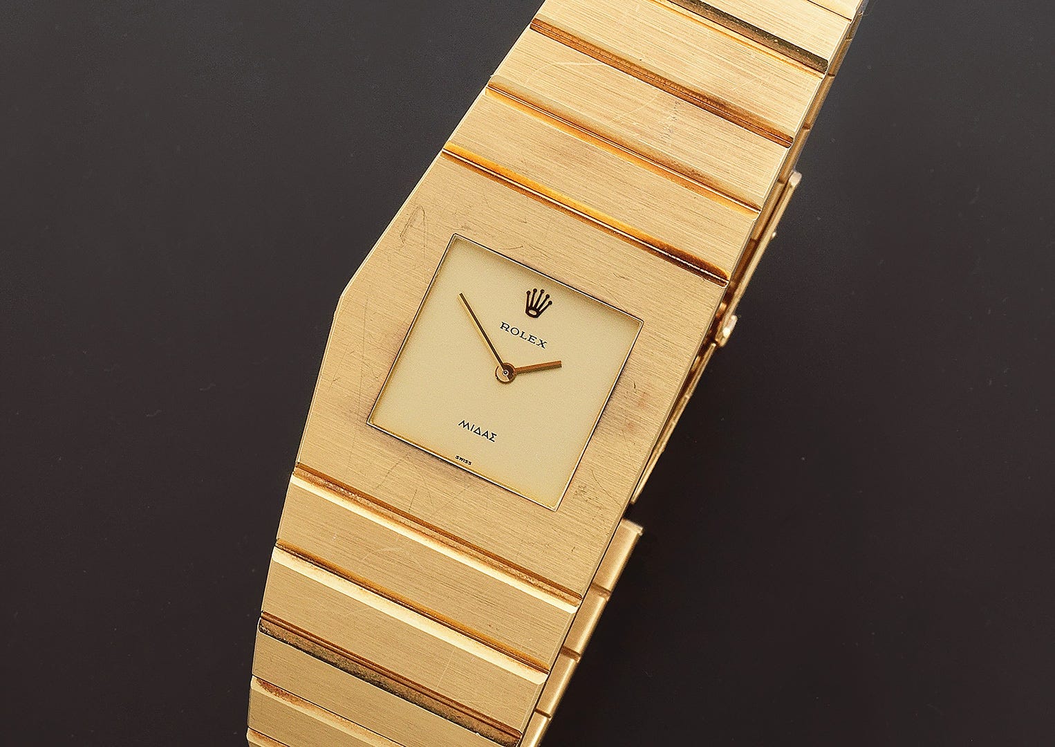 The Rolex Midas is the brand's only asymmetrically cased watch. Image courtesy of Bonhams